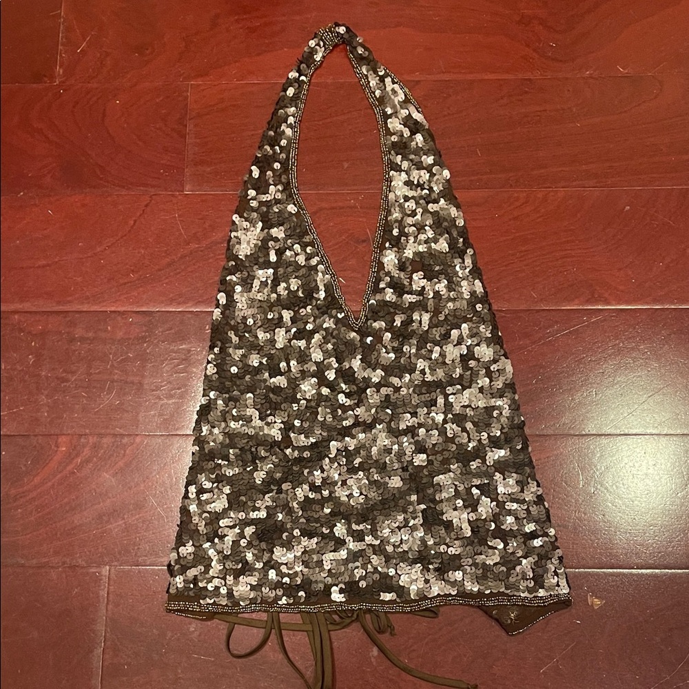 Vintage Sequin Halter Top Brown